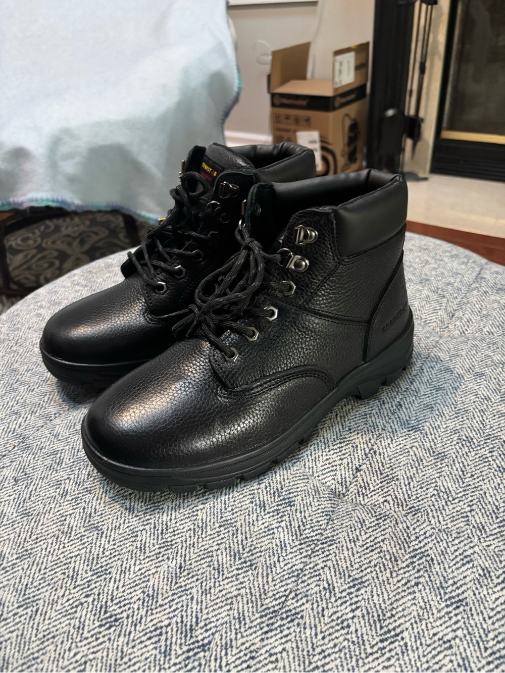 Eurostar Black Leather Work Boots with Padded Collar